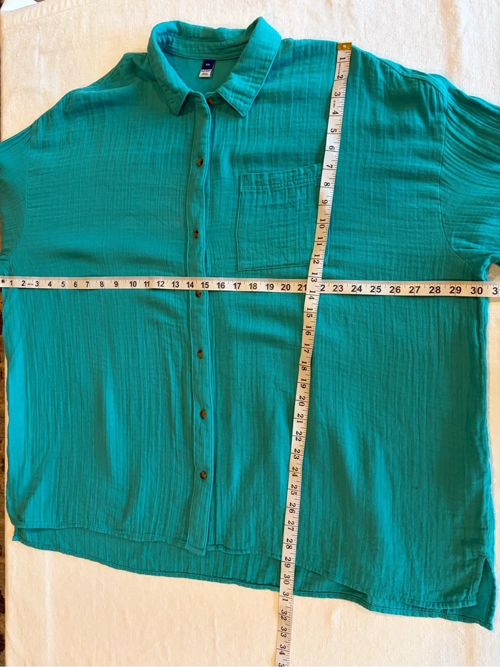 Old Navy Woman’s Teal Crinkle Gauze Loose Button-Down Shirt Size XXL Long Sleeve